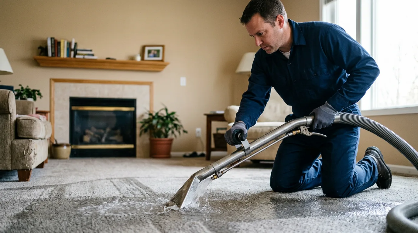 Water damage restoration technician working near Farmer City, IL